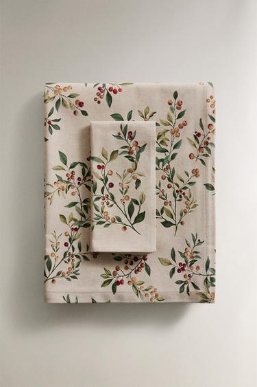 NAPPE COTON BRANCHES DE NOËL - Écru de Zara