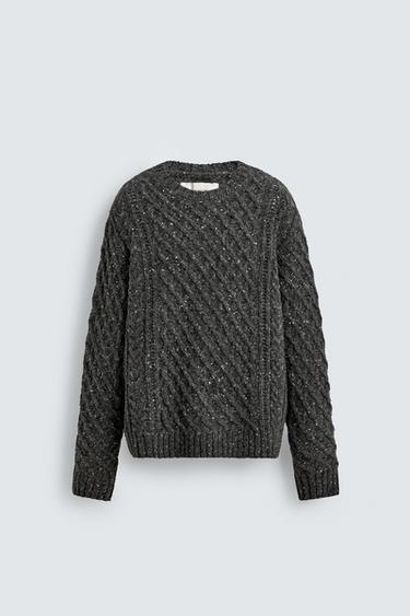 100% WOOL CABLE KNIT JUMPER WITH SPECKLES - Dark grey marl by Zara