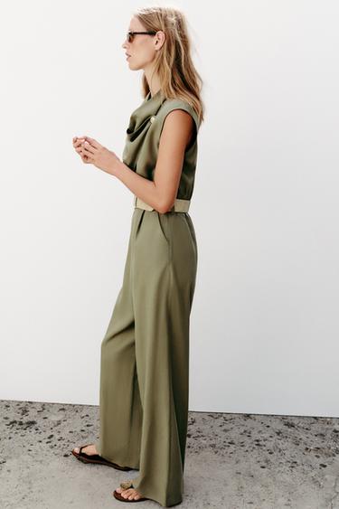 LONG JUMPSUIT WITH BELT - Light khaki by Zara - Image 3