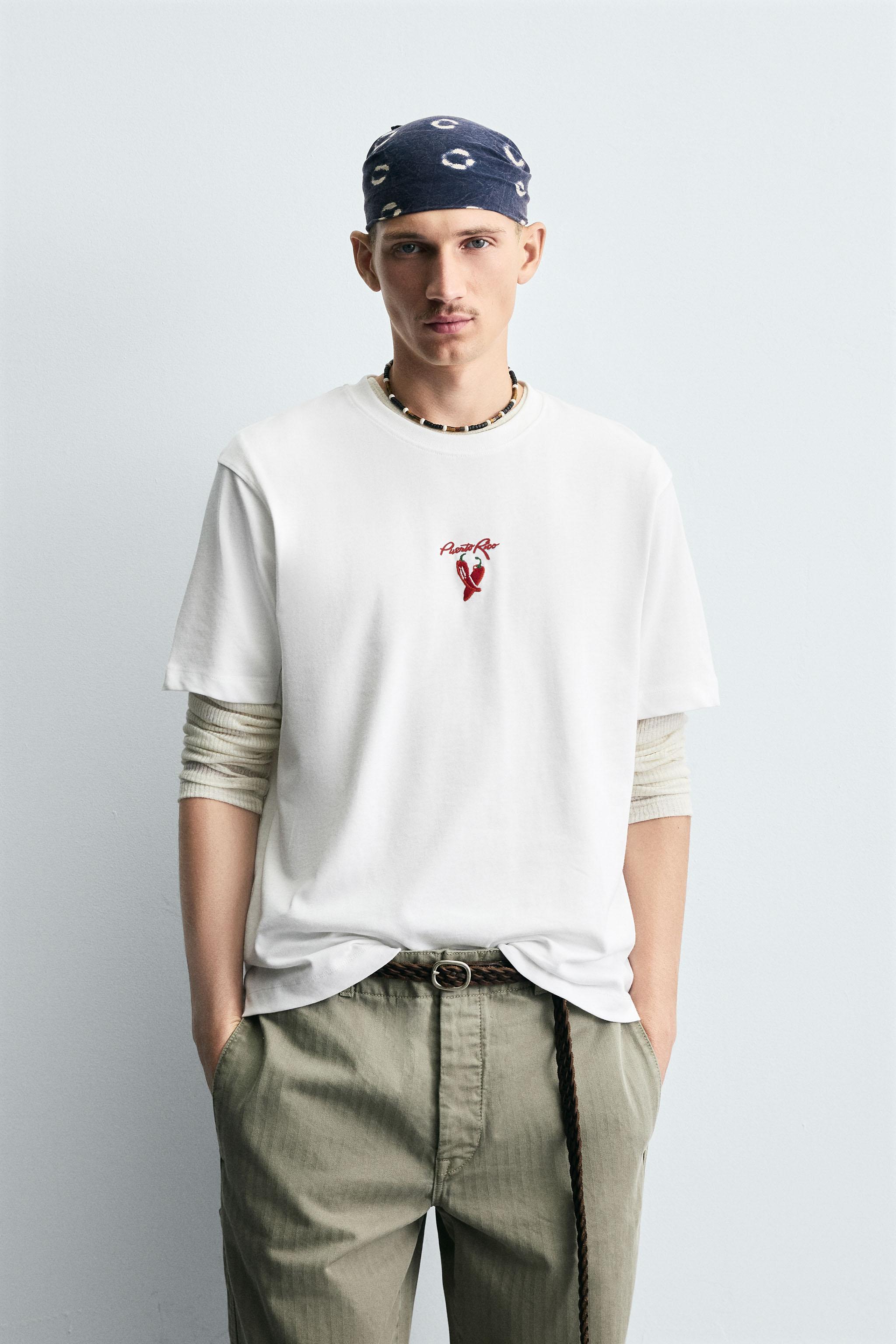 COMBINED EMBROIDERY T-SHIRT - Oyster-white | ZARA United States