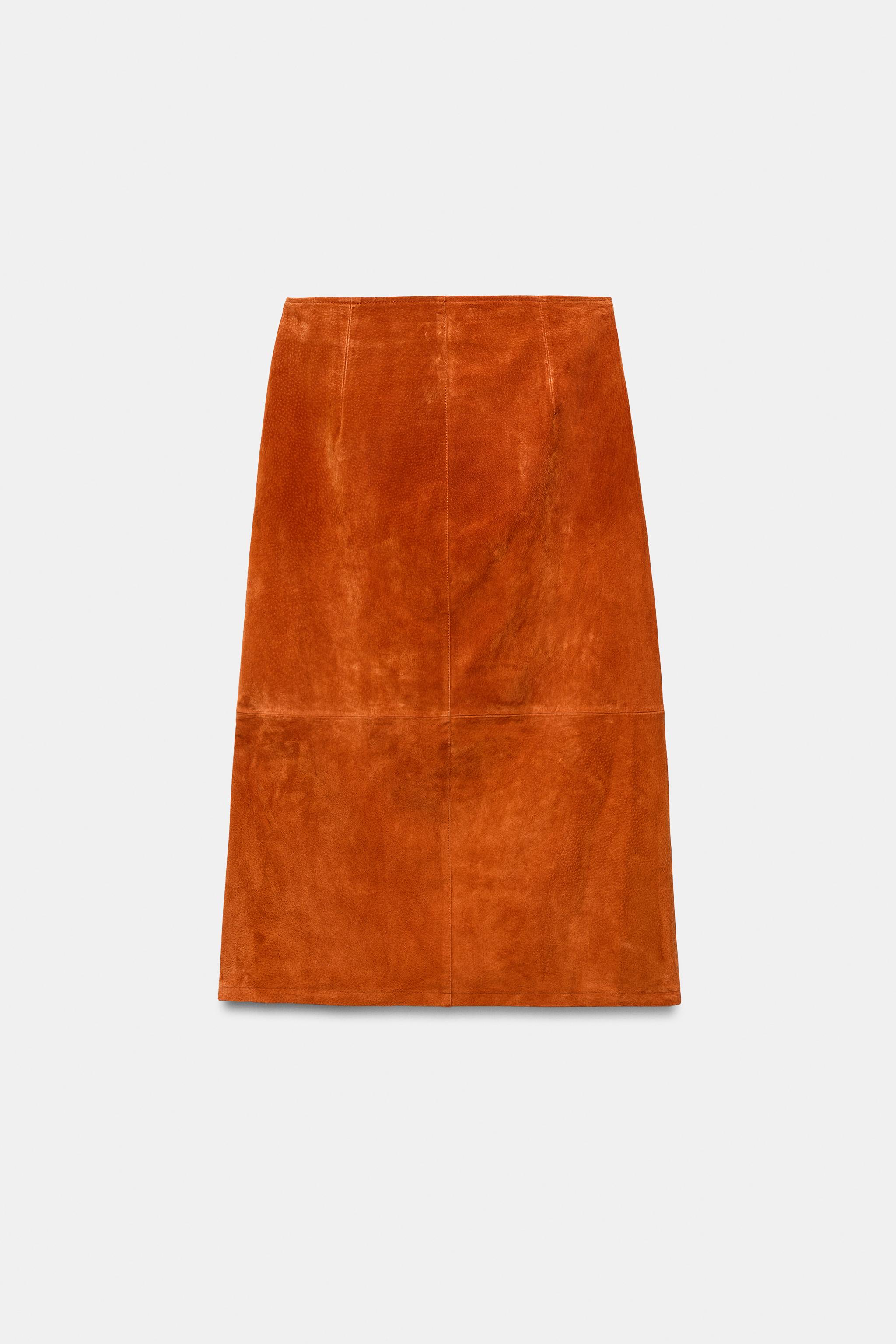 100% SUEDE LEATHER WRAP MIDI SKIRT