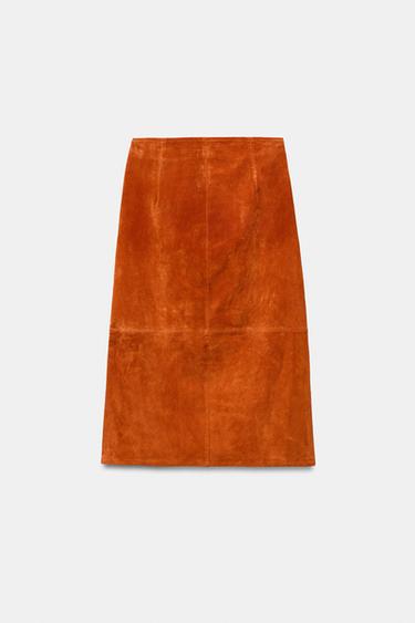 100% SUEDE LEATHER WRAP MIDI SKIRT - Orange by Zara - Image 6