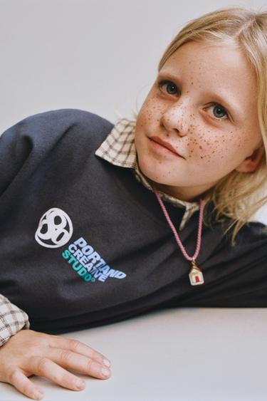 تيشرت بكتابة بارزة - أزرق by Zara