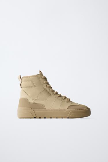 FABRIC HIGH-TOP SNEAKERS - Brown by Zara - Image 0
