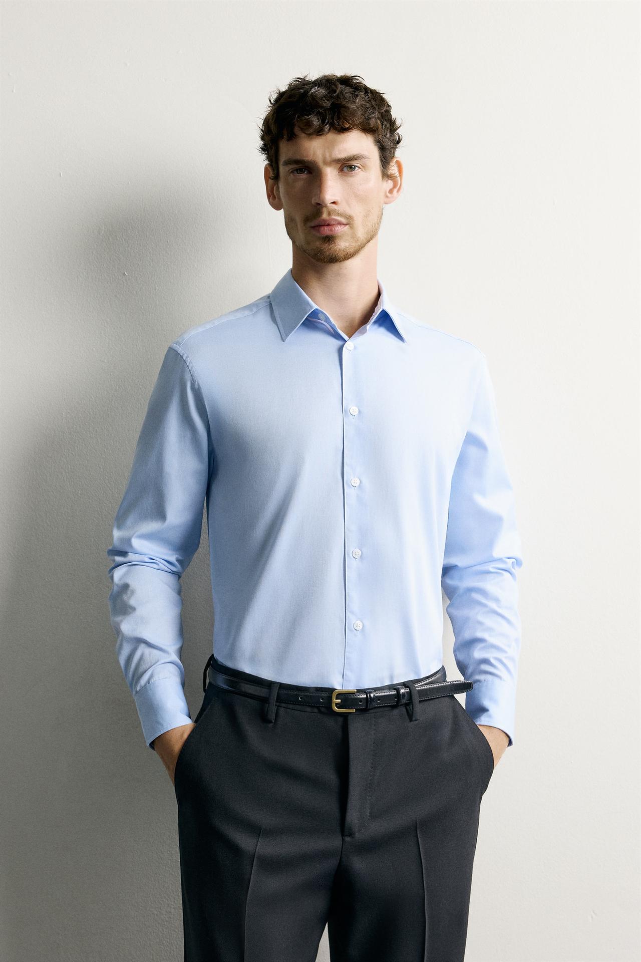 STRUCTURED REGULAR FIT SHIRT — Sky blue