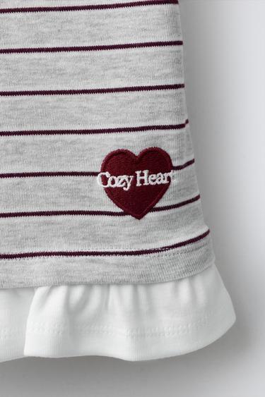 T-SHIRT À RAYURES DOUBLE COL - Gris chiné de Zara - Image 3