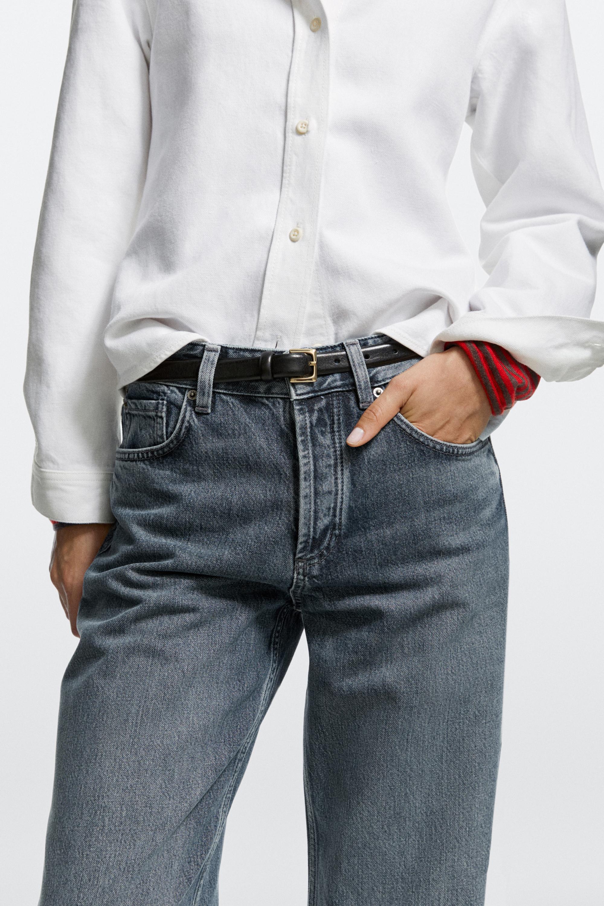 Mid-waist wide-leg jeans — Mid-blue