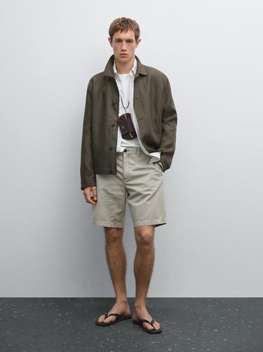 Zara Lightweight linen blend Bermuda shorts - Green - Image 0