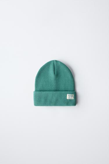 RIBBED COTTON BEANIE - Green by Zara