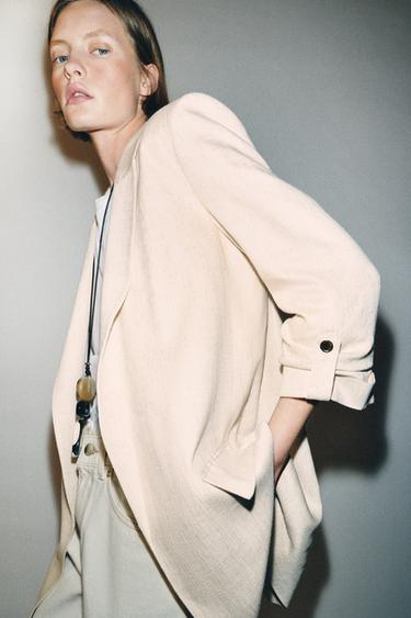 OPEN BLAZER WITH ROLLED-UP SLEEVES - Light beige by Zara