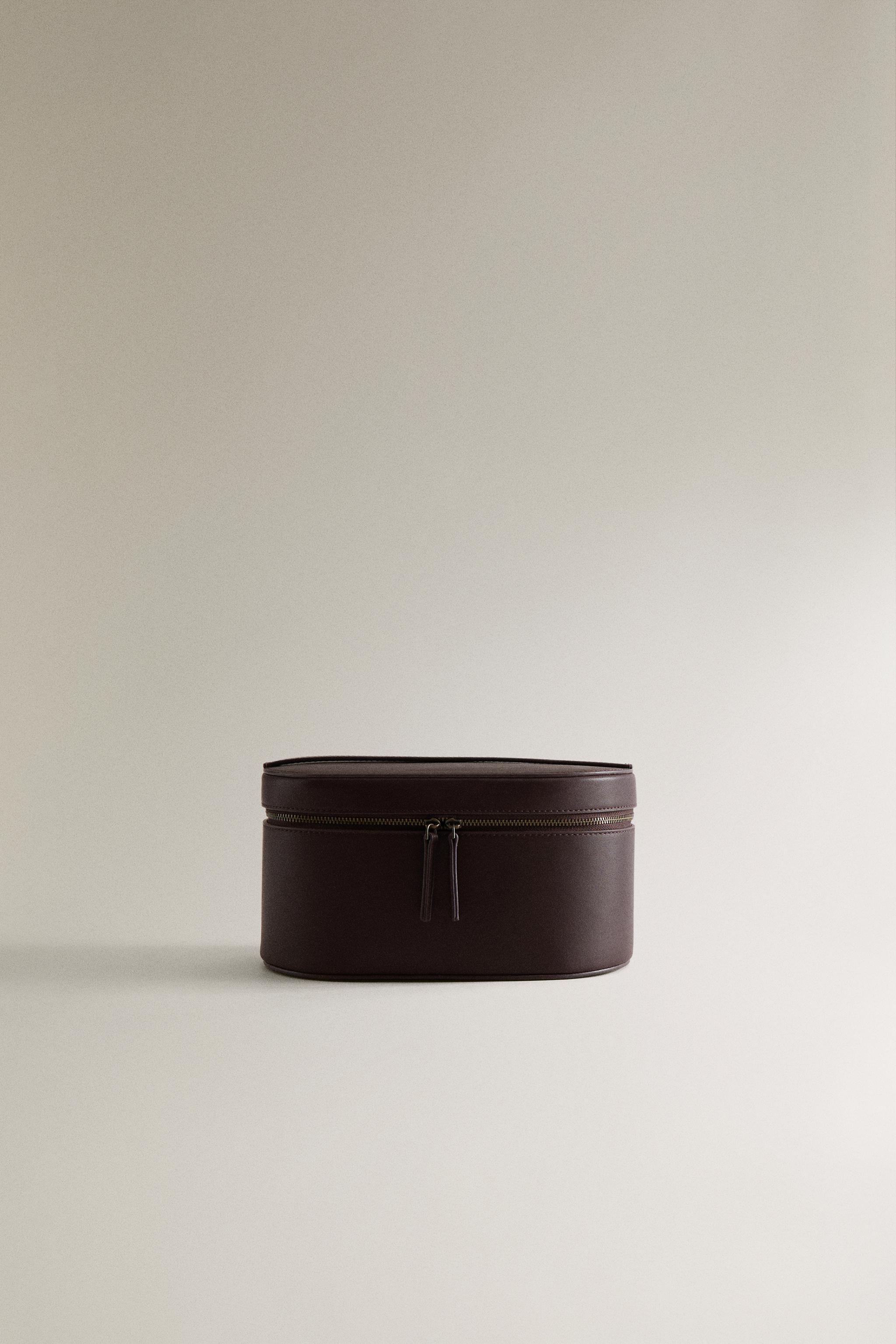 RIGID LEATHER MAKEUP BAG — Burgundy Red