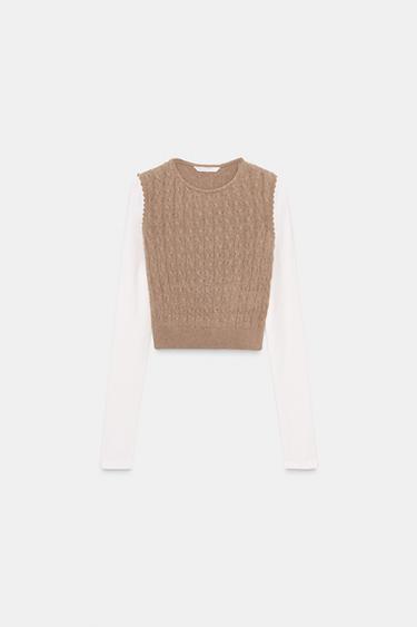 CAMISETA COMBINADA CHALECO - Camel medio de Zara