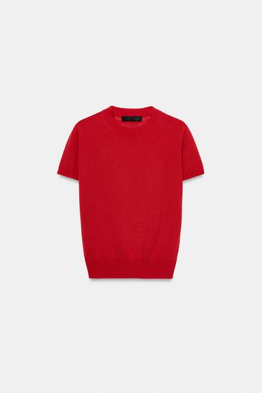 ВОВНЯНИЙ ТРИКОТАЖНИЙ ТОП - Червоний Zara