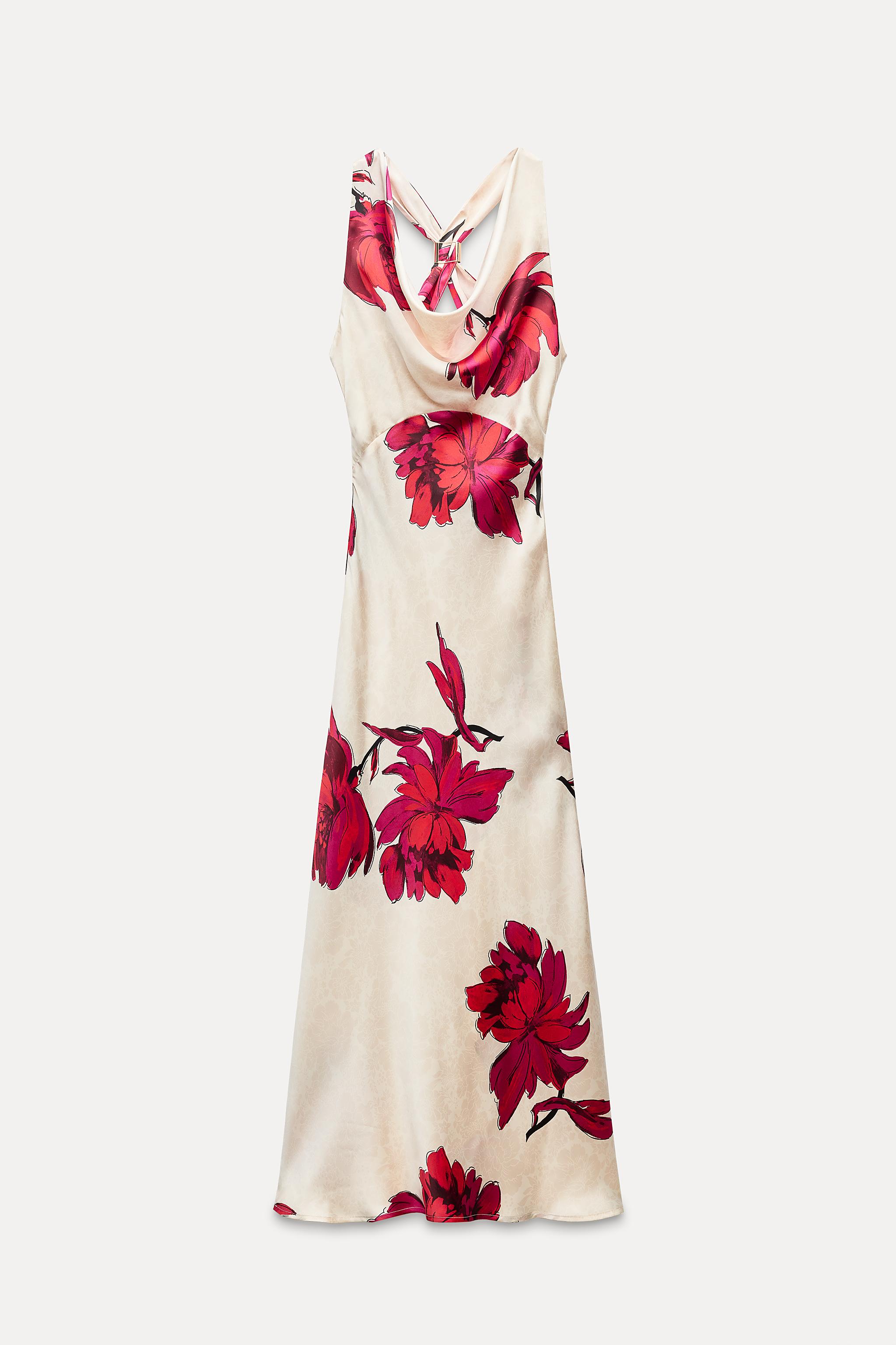 ZARA Small Stylish Beautiful Red White & Blue Floral outlet Slinky Dress.