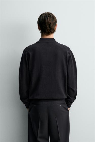 POLO EN MAILLE DE COTON ET DE LIN - Bleu marine de Zara - Image 2