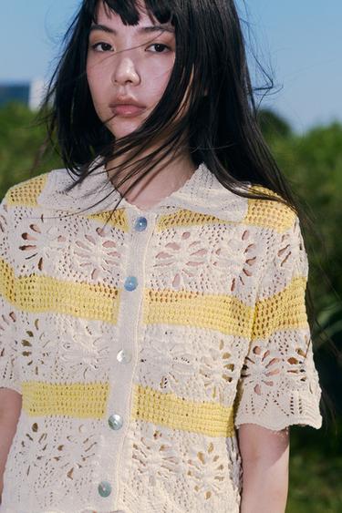 POINTELLE KNIT TOP - Ecru by Zara