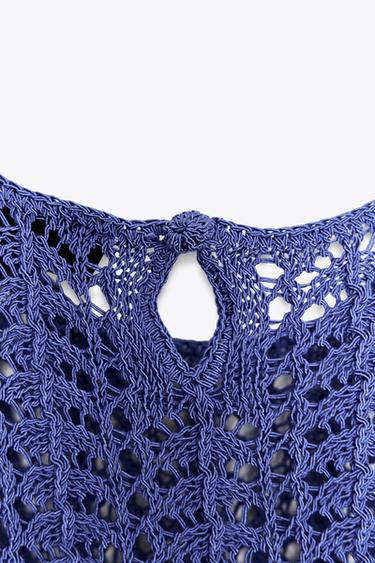 FRINGED CROCHET KNIT TOP - Blue by Zara - Image 2