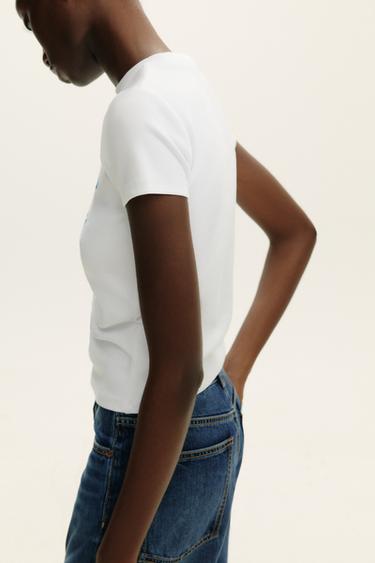 T-SHIRT WITH TEXT PRINT - White by Zara - Image 3