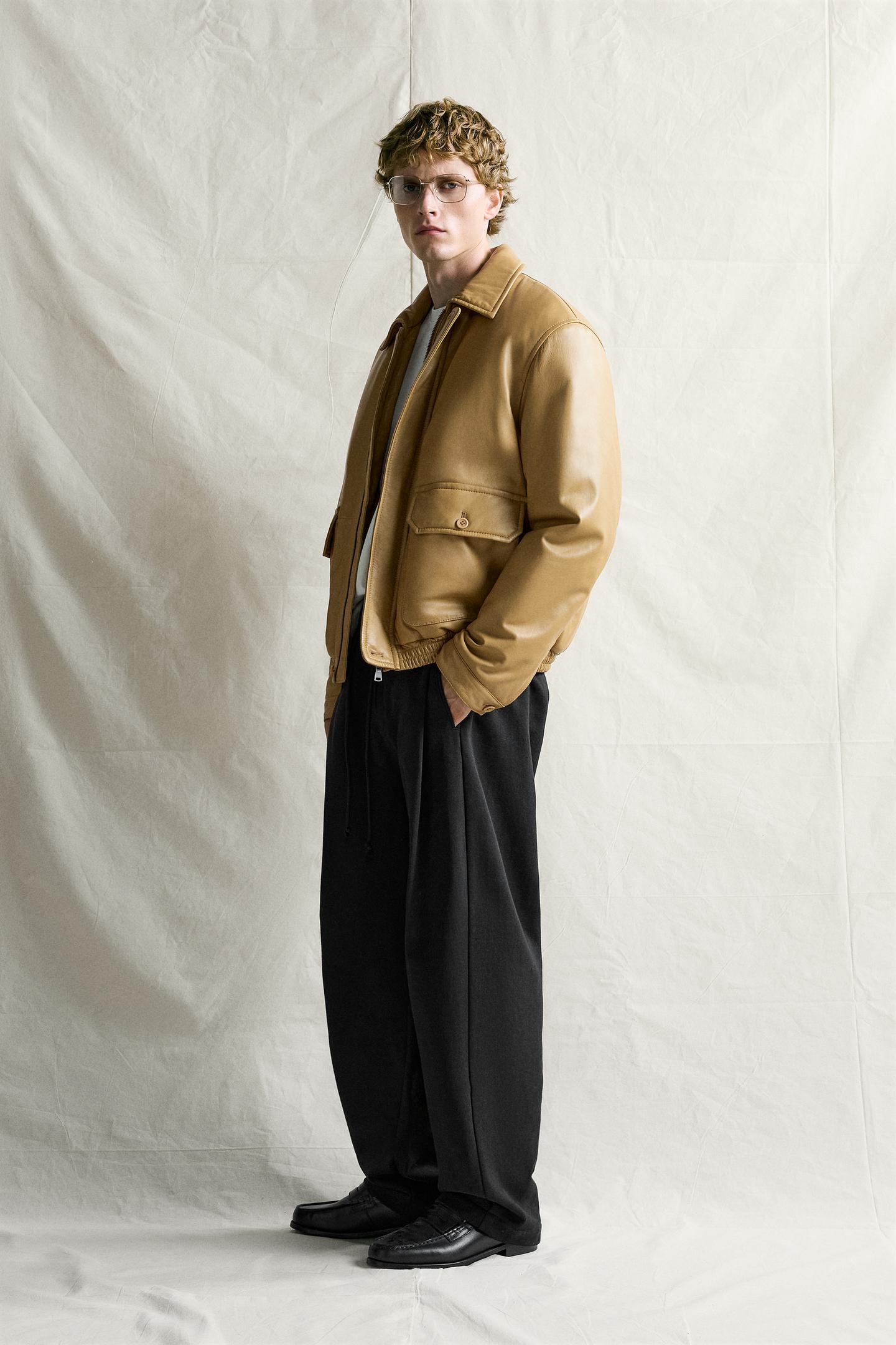 Мужская куртка Zara Relaxed-Fit Quilted Leather, цвет: Ocher — фото 4