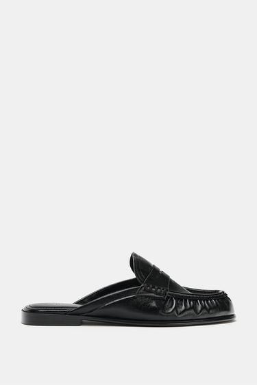 Zara GATHERED OPEN BACK LOAFERS - Black