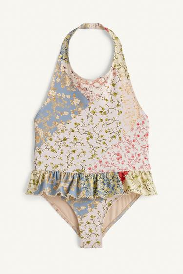 LIMITED EDITION PATCHWORK HALTER SWIMSUIT - Ecru / Marl by Zara - Image 2
