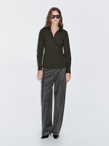Zara Cotton blend stretch shirt - Green - Image 0