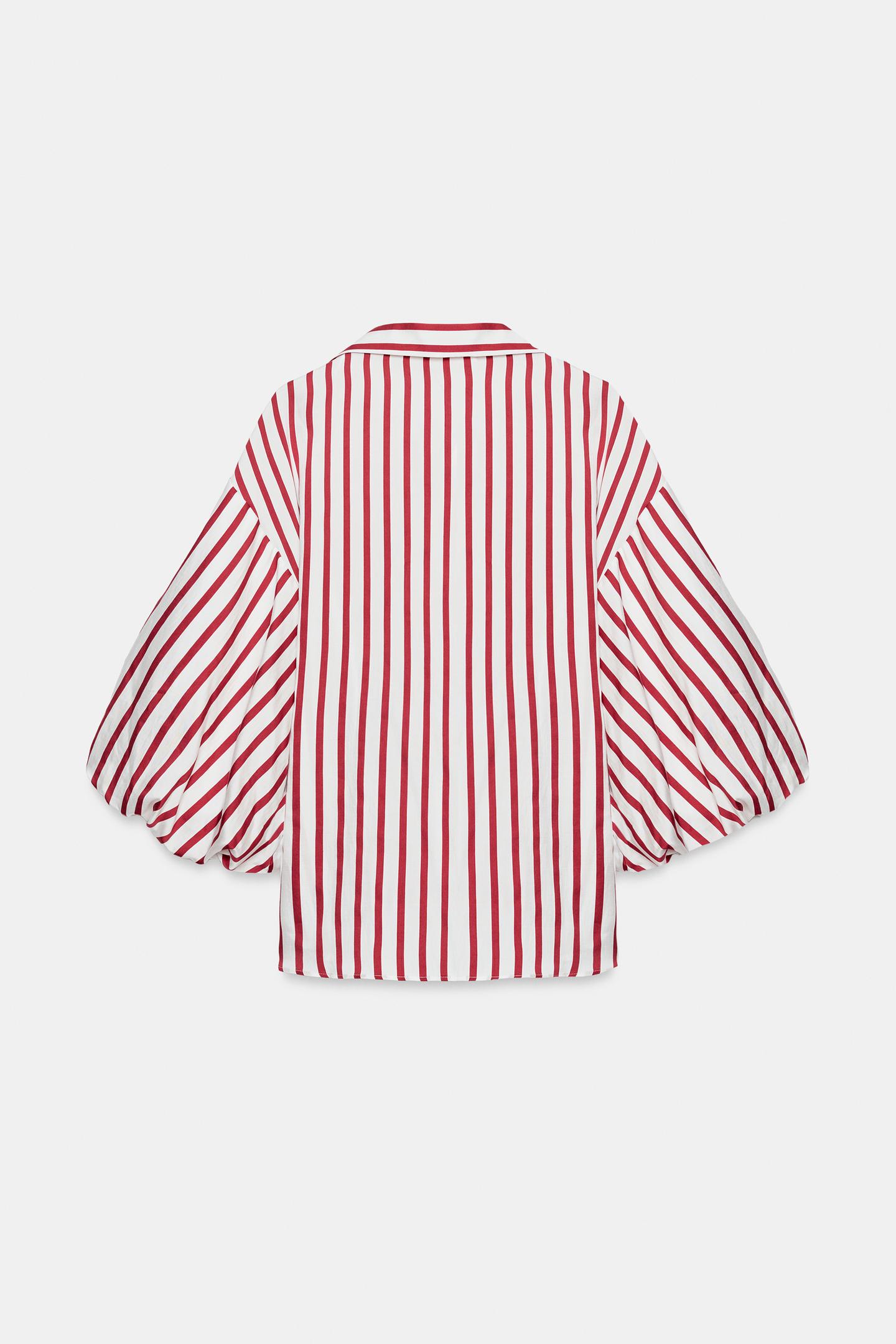 Женская рубашка Zara Striped Puff Sleeve, цвет: Красный / Белый — фото 7