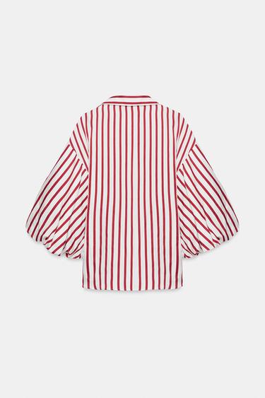 CHEMISE À RAYURES ET MANCHES BOUFFANTES - Rouge / Blanc de Zara - Image 7
