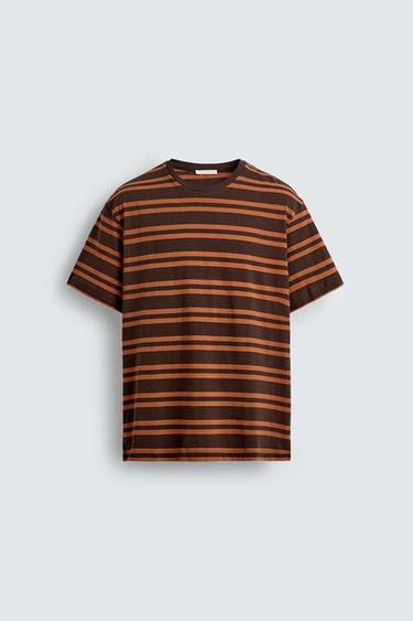 CAMISETA JACQUARD RAYAS - Marrón de Zara