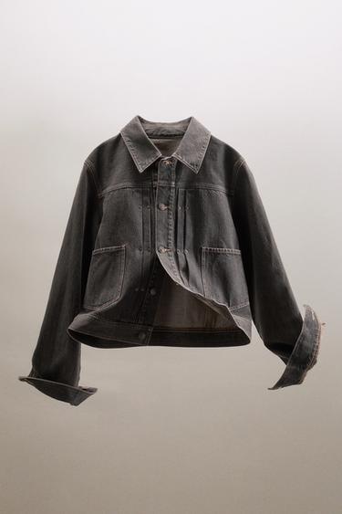 TRF DENIM JACKET WITH PLEATS AND SEAMS - Dark brown by Zara