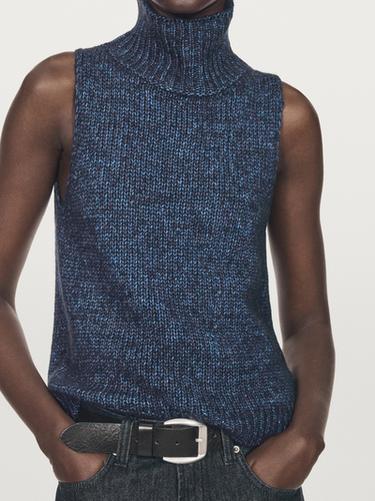 Chaleco punto cuello cisne - Azul fuerte de Zara