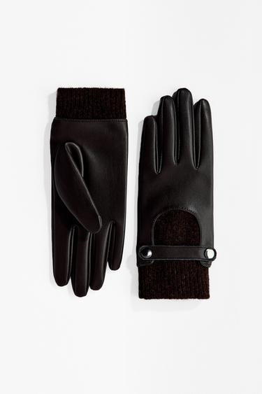 GUANTES EFECTO PIEL MEZCLA LANA - Marrón de Zara