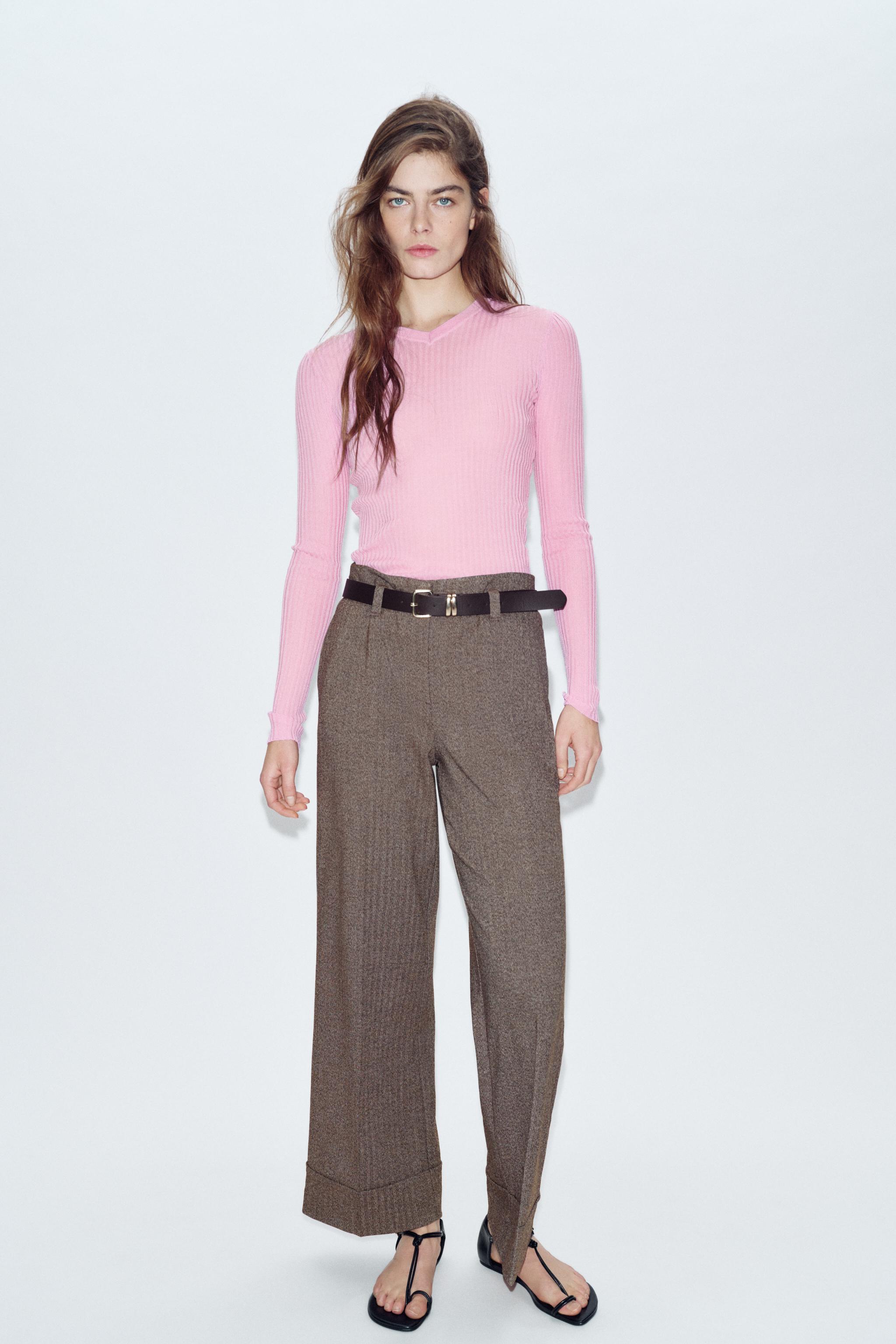 HERRINGBONE TROUSERS WITH BELT