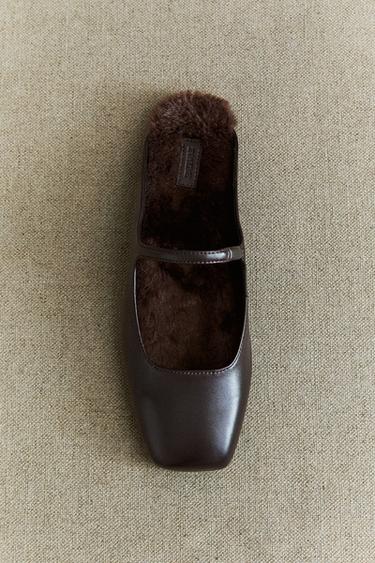 WARME LEDER-PANTOLETTEN - Braun von Zara