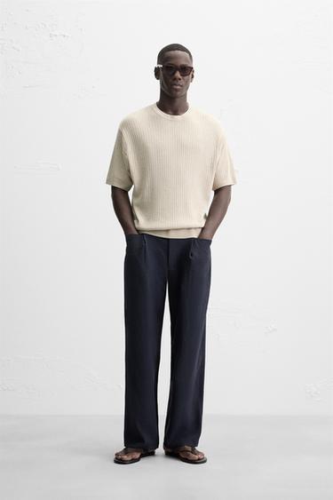 Zara JACQUARD KNIT T-SHIRT - Light beige - Image 0