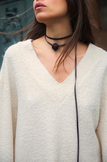 LONG SLEEVE BOUCLÉ SWEATER - Ecru by Zara