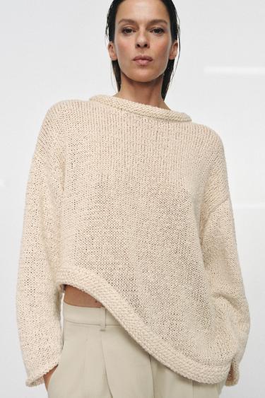 アシンメトリーニットセーターエクリュ/ベージュZaraのアシンメトリーニットセーター - エクリュ/ベージュ 