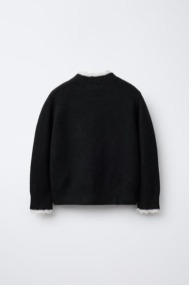 CROCHET TRIM KNIT SWEATER - Black by Zara - Image 1