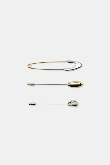 3-PACK METALLIC SAFETY PIN AND NEEDLE BROOCHES — Gold / Silver 2