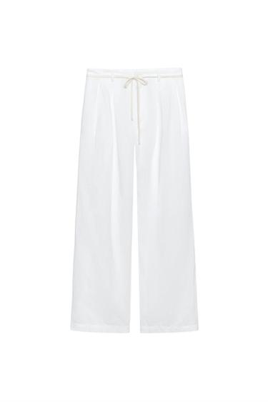 ШТАНИ ZW COLLECTION З ЛЬОНОМ - Білий Zara