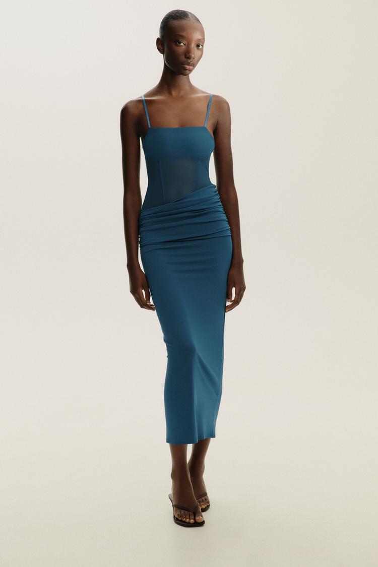 Dress Robe En Tulle Zara ROBE LONGUE BIMATIÈRE EN TULLE Bleu ZARA