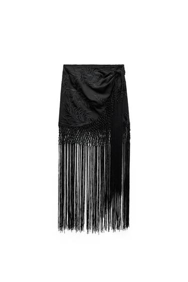FRINGED EMBROIDERED PAREO SKIRT