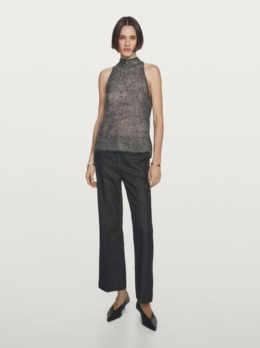 Top à encolure américaine en maille de laine et d’alpaga - Gris anthracite de Zara