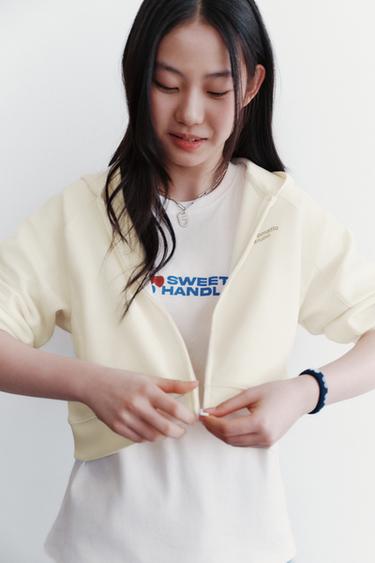 Zara 連帽標語運動衫 - 裸色