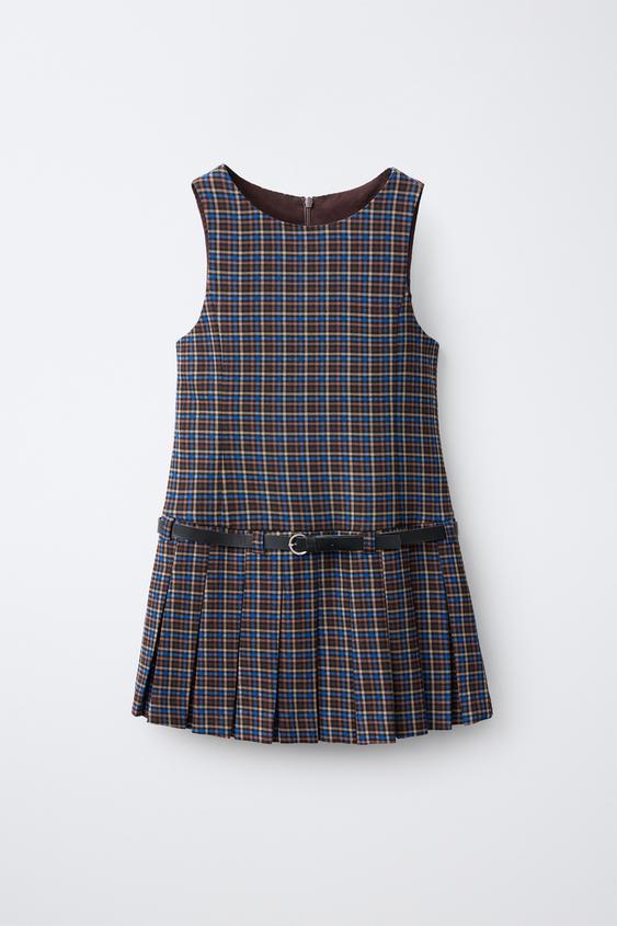 CHECK PINAFORE DRESS WITH BELT - Brown-Blue de Zara - Imagen 0