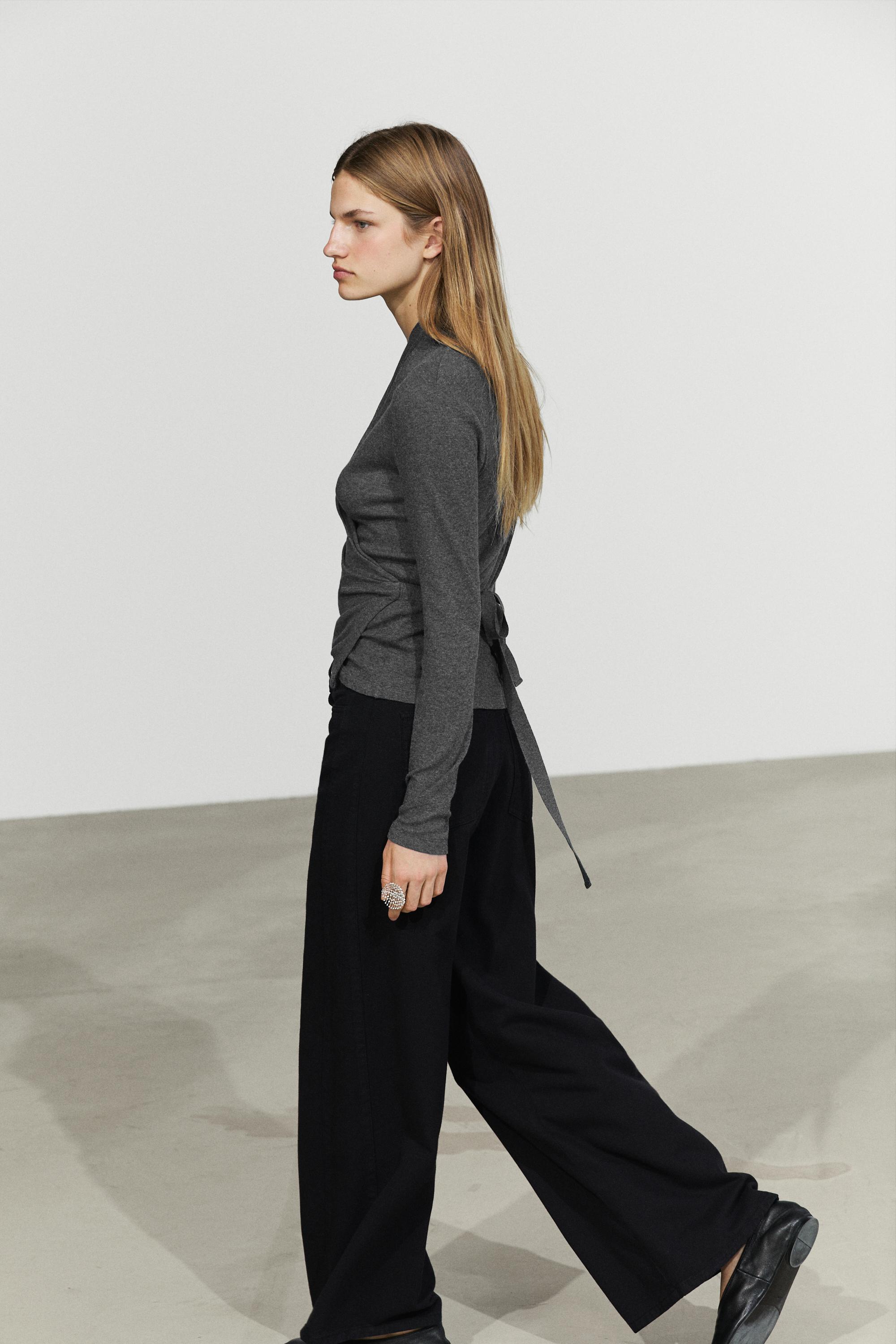 Cotton-cashmere blend wrap T-shirt