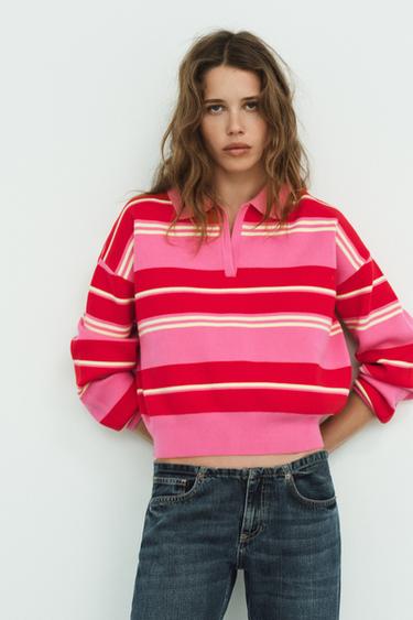 Zara STRIPED POLO SWEATER - Multicolored