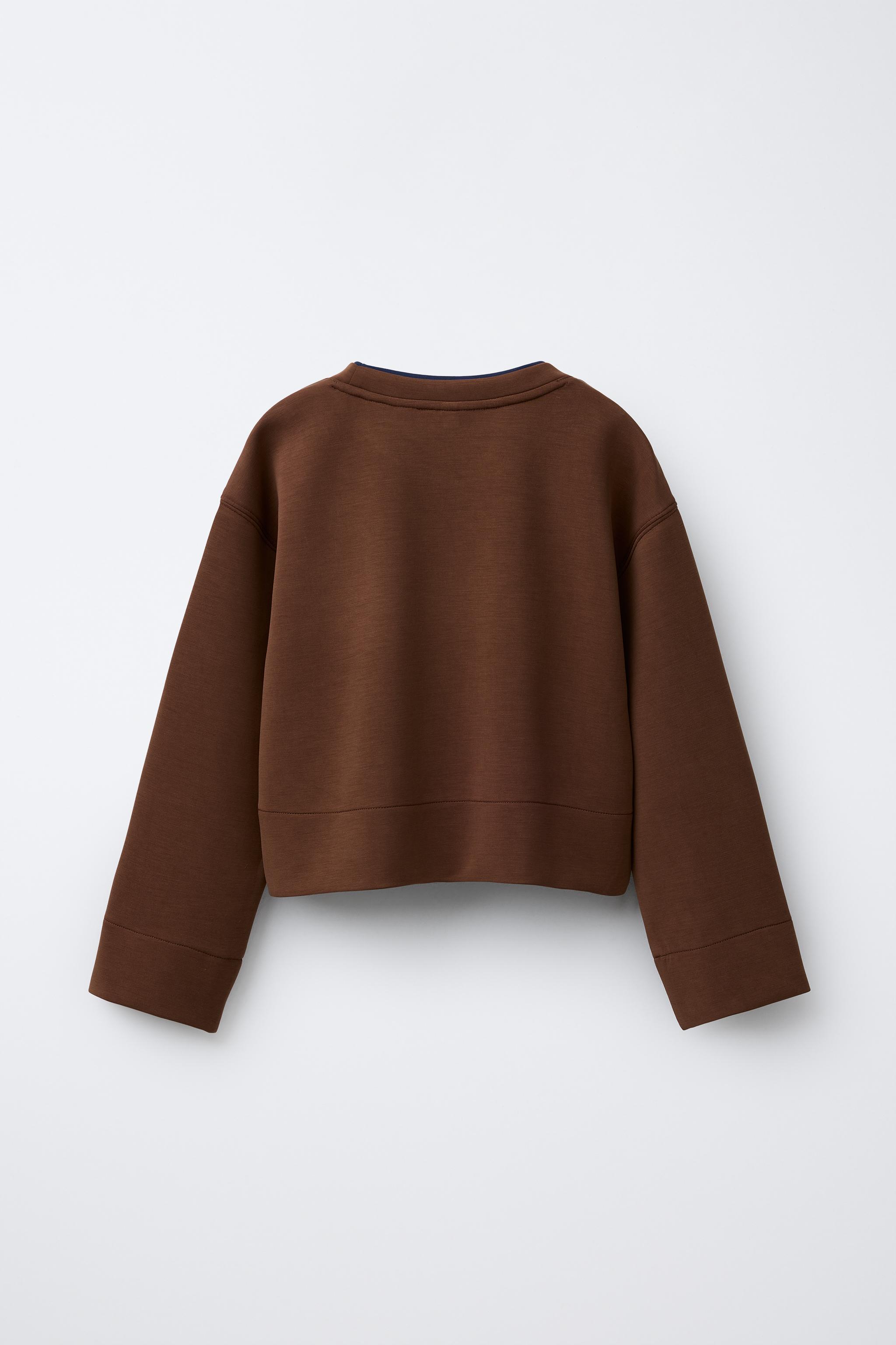 モダールクルーネックスウェットシャツ - ブラウン | ZARA Japan モダールクルーネックスウェットシャツ - ブラウン | ZARA Japan
