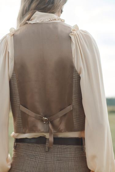 GILET À CARREAUX EN LAINE ÉDITION LIMITÉE - Marron de Zara - Image 2