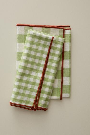 PACK OF CHECK TEA TOWELS (PACK OF 2) - Green by Zara - Image 5